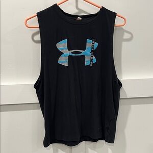 Women’s Under Armour Black Muscle Tank with Blue Logo